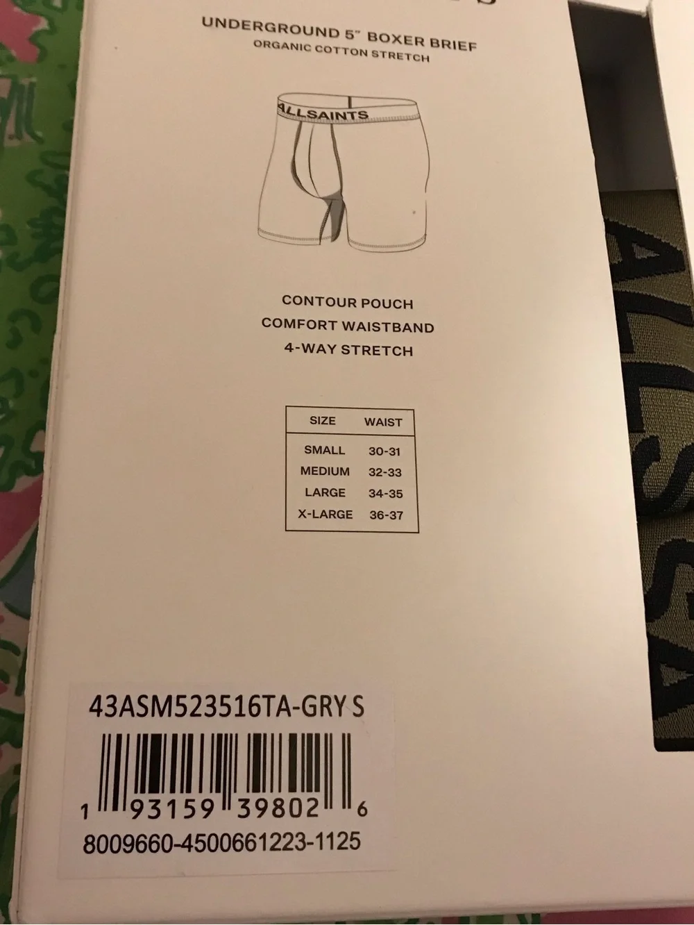 AllSaints 2 Pk Underground 5” gray Boxer Briefs Organic Cotton stretch size smal
